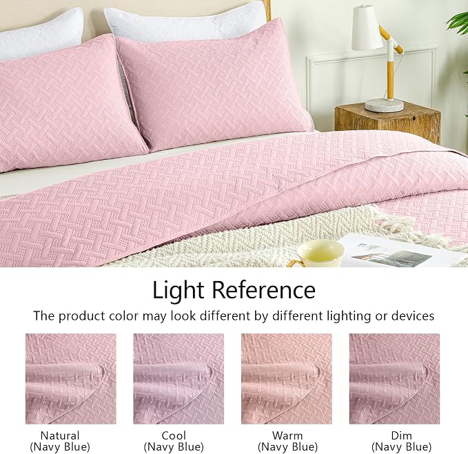 FLYMME Queen Quilt Bedding Set Pink Lightweight Bedspreads Full Size, Soft - Image 5