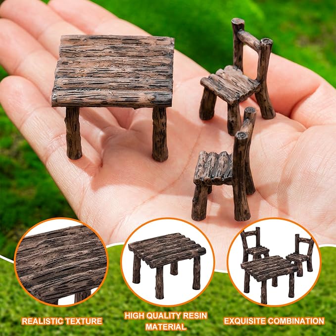 11Pieces Fairy Garden Furniture Ornaments Miniature Table and Chairs Set - Image 3