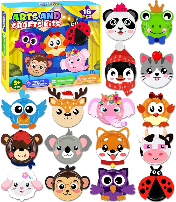 16 Pack Arts and Crafts for Kids, Toddler Crafts Animal Paper Plate Art Kit by MDCGFOD