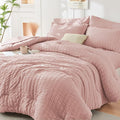 HYMOKEGE Rose Gold Twin Comforter Set Seersucker 5 Pieces, All Season Luxury by HYMOKEGE