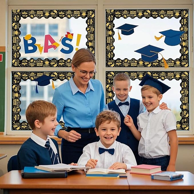 69 Feet Graduation Bulletin Board Decorations Congrats Grad Black Gold - Image 4