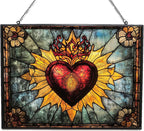 Rectangle Stained Glass Suncatcher, Vintage Sacred Heart Sun Catcher Stain by 365CUSGIFTS