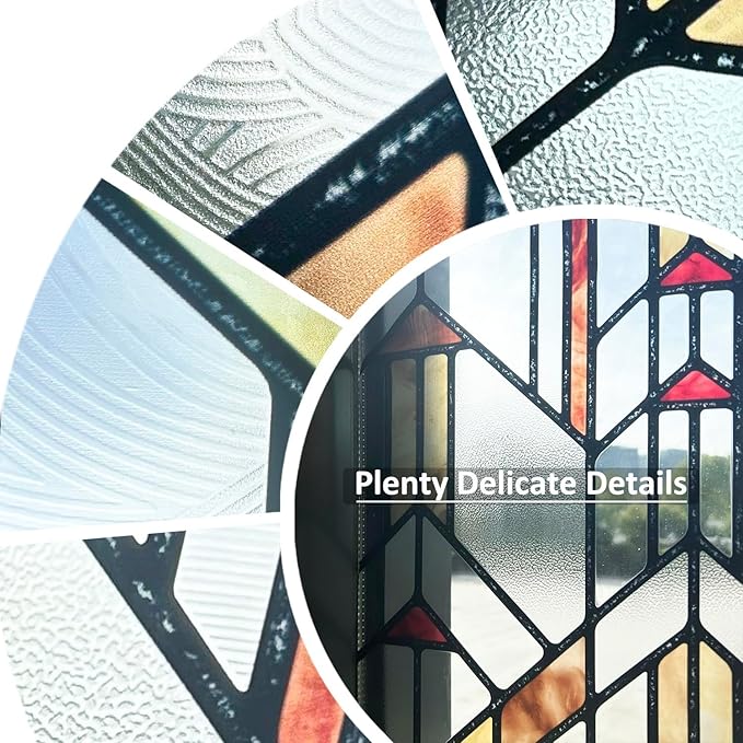 Original Hand Drawn Faux Stained Glass Window Film, Double-Sided Privacy Static - Image 2