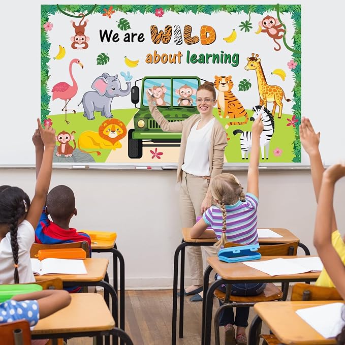 72PCS We Are Wild About Learning Bulletin Board Set Jungle Animals Truck - Image 7