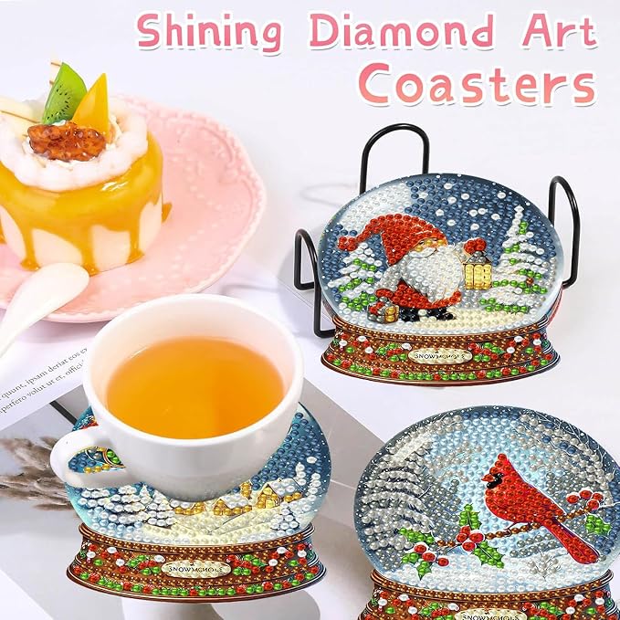 8 PCS Christmas Diamond Art Coasters Kits Snowball Diamond Painting Coaster | - Image 4