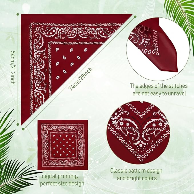 100 Pack Bandanas Unisex Paisley Bandanas Bulk Multi Purpose Cowboy Head Wrap - Image 3