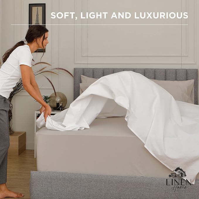 Linen Home 100% Cotton Percale Weave Fitted Sheet, Queen Size, 1 Deep Pocket - Image 7