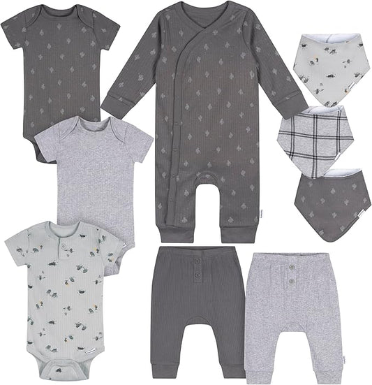 Gerber unisex-baby 9-piece Baby Gift Set for Newborn Boys & Girls – Premium Cotton Baby Essentials Layette Set