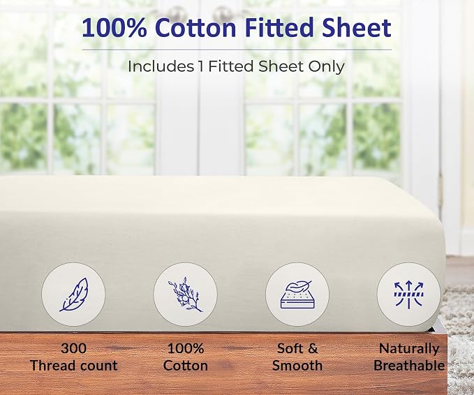 ROYALE LINENS 300 Thread Count 100% Long Staple Combed Cotton Fitted Sheet Queen - Image 3