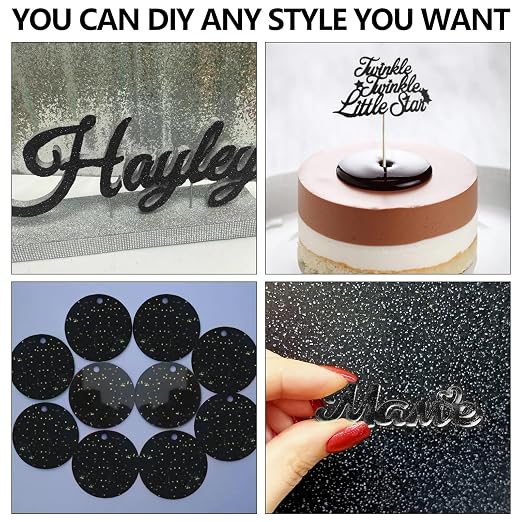 3 Pcs Glitter Black Glossy Acrylic Sheets, 7.87 x 7.87 x 0.1 Inch Laser Cutting - Image 3