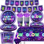 Glow Neon Party Supplies Tableware Set, Glow Tablecloths by CMUSKO