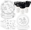 168 Pcs Black Line Art Dinosaur Party Decorations, Serves 24 | Black White Dino by Greencian