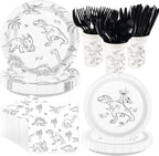 168 Pcs Black Line Art Dinosaur Party Decorations, Serves 24 | Black White Dino by Greencian