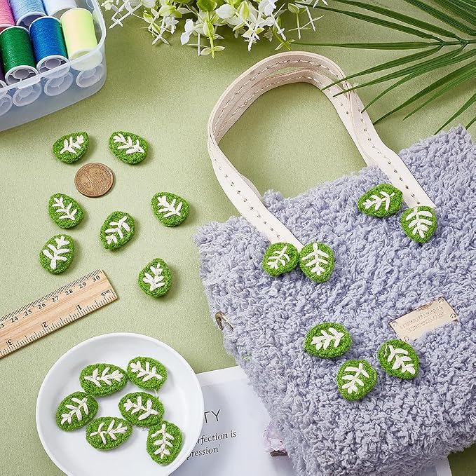 FINGERINSPIRE 20PCS Small Crochet Leaves Handmade Green Leaf Embellishments - Image 4