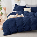 HYMOKEGE Navy Blue/Light Grey Duvet Cover Full Size, Ultra Soft 3-Piece by HYMOKEGE