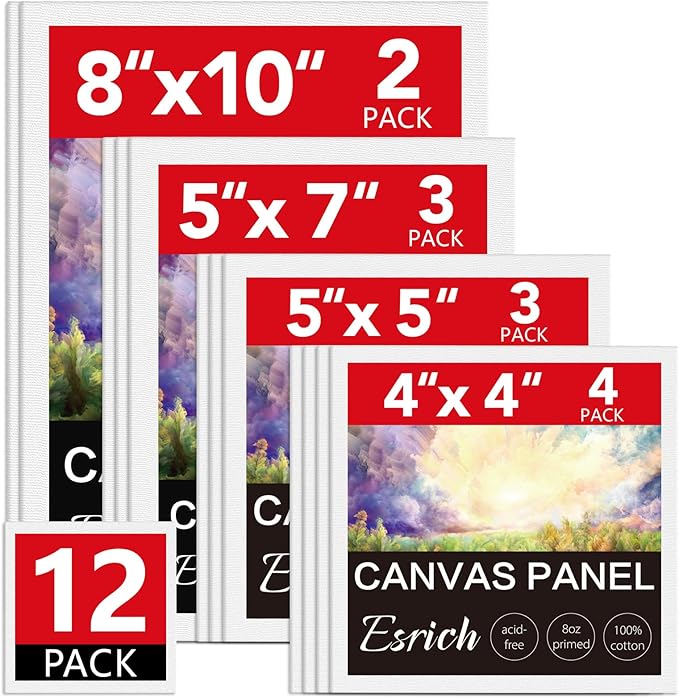 ESRICH Canvas Boards for Painting 12 Pack Art Supplies Paint Canvas 4x4 by ESRICH