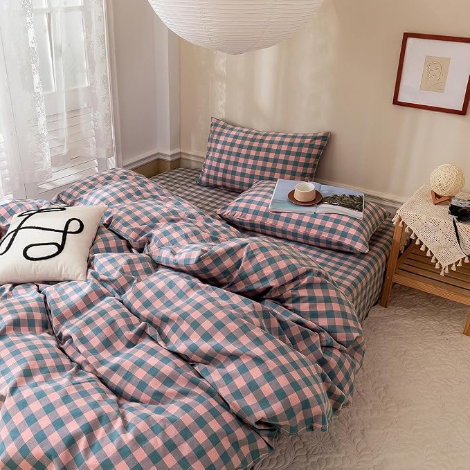 mixinni Plaid Duvet Cover Set King Purple - Image 6