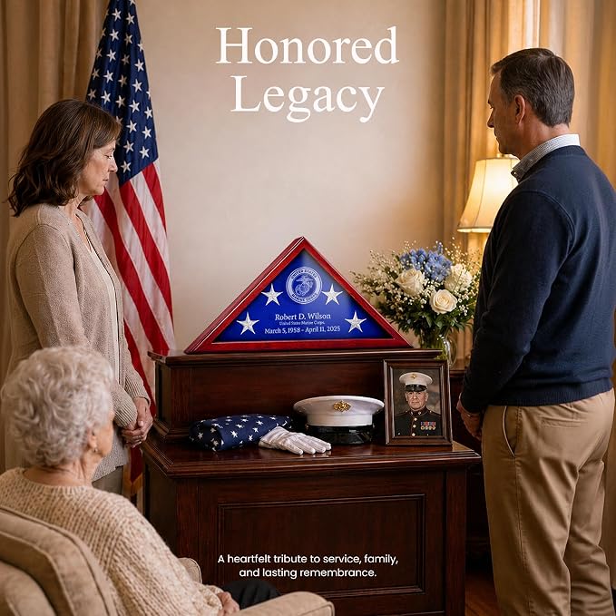 Personalized Flag Display Case for 5x9.5 Burial Flag, Laser Engraved Solid Wood - Image 2