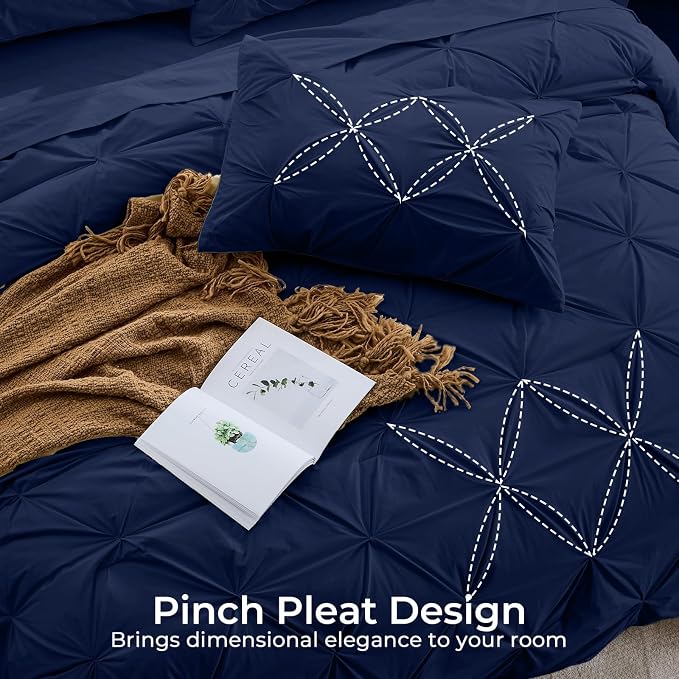 Sasttie California King Comforter Set, 7-Piece Bed in a Bag, Pintuck Bedding - Image 4