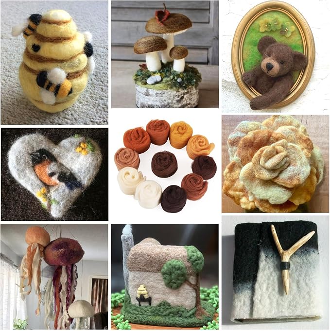 Boutigem 11 Colors 55G Brown Needle Felting Wool Roving, DIY Craft Spinning - Image 7