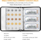 400 Pockets Fireproof Coin Collection Book &36 Paper Money Organizer Binder | - Image 4