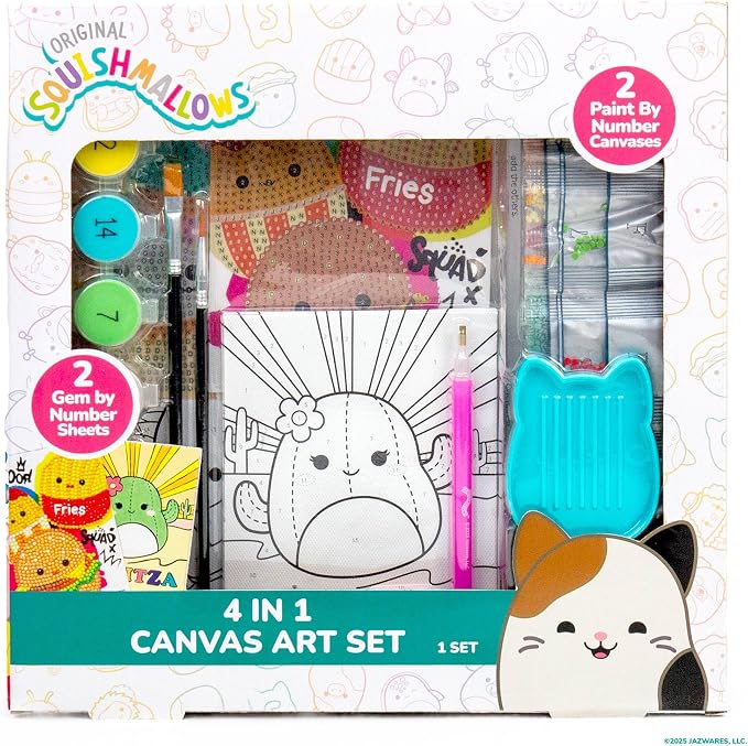 Squishmallows Original 4-in-1 Canvas Art Set, Paint by Numbers & Gem Art Crafts - Image 7