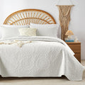 WURUIBO Cream Quilt Set Twin Size, Embossing Microfiber Bedspreads by WURUIBO