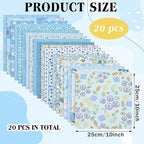 HunnmingRe 20 Pcs 10''x10'' Blue Flower Quilting Fabric Square Spring Floral - Image 2