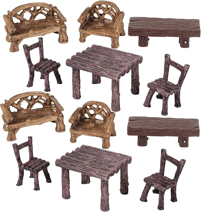 Skylety 12 Pieces Garden Furniture Ornaments Miniature Table and Chairs Set by Skylety