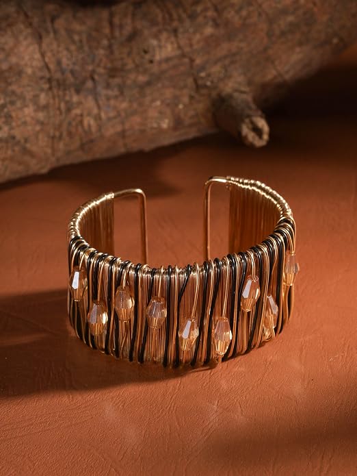 MINACHI Sparkling Crystal Rhinestone Bangle, Wide Wire Wrapped Statement Cuff - Image 6