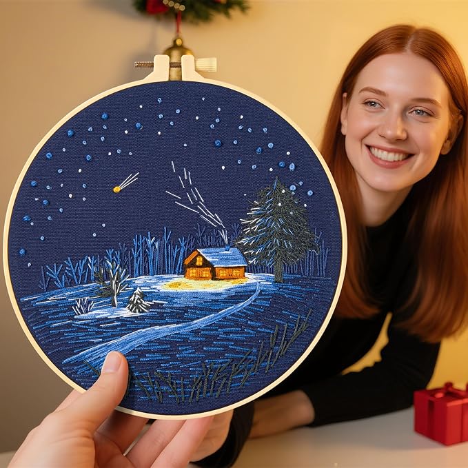Christmas Embroidery Kits for Beginners Adults, Winter Hand Embroidery Starter - Image 2