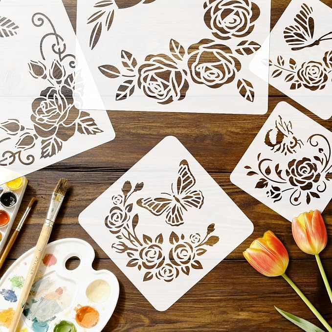 6pcs Bouquet Rose Stencil for Painting Flower Template for Craft Reusable DIY - Image 4