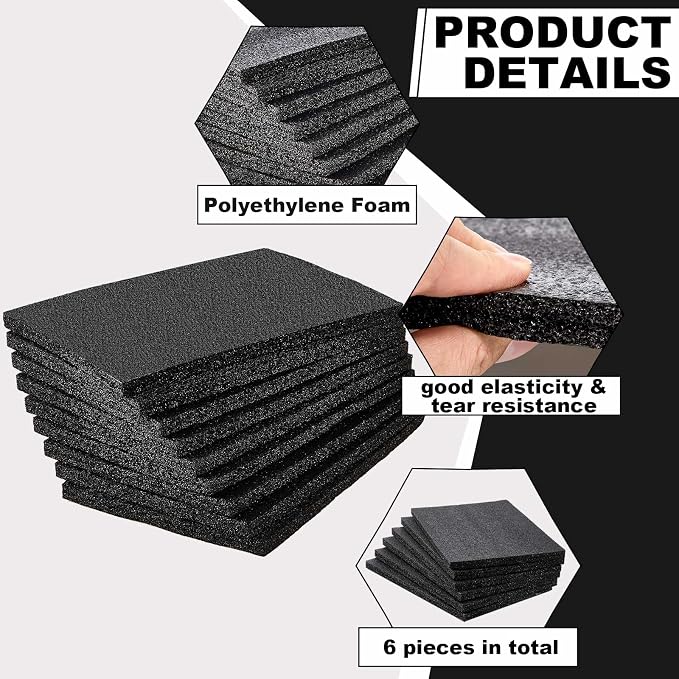 Frienda 6 Pcs 12" x 8" x 0.5" Polyethylene Foam Sheet Thick Black Packing Foam - Image 3