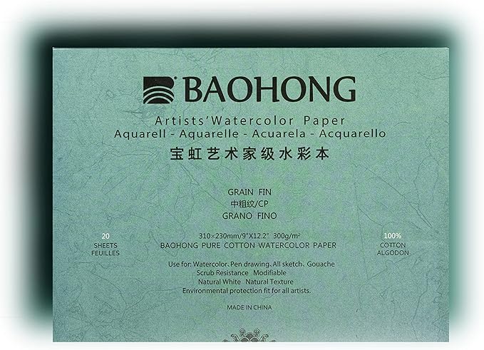 BAOHONG Artists' Watercolor Paper Block, 100% Cotton, 140LB/300GSM, Watercolor by BAOHONG