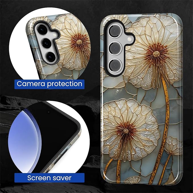 for Samsung Galaxy S24 Plus Case, Dandelion Stained Glass Pattern Glossy 2 in 1 - Image 6