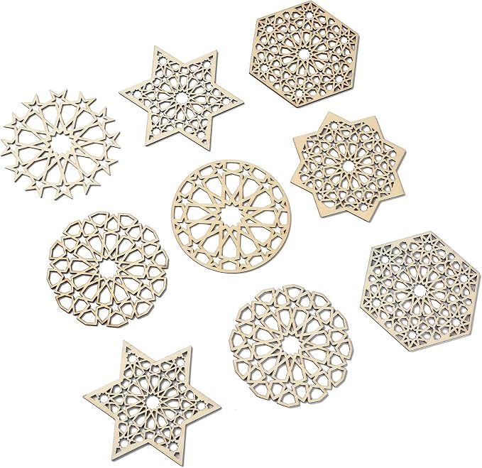 12 pcs 6 Styles Hollow Star Theme Wooden Drink Coasters Snowflake Hexagon - Image 3