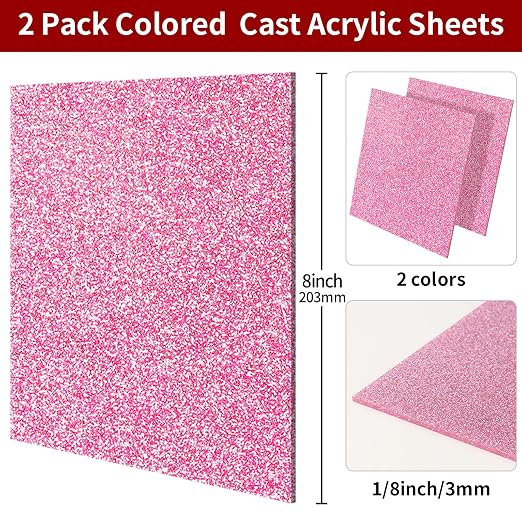 2 PCS 8 x 8 inch Glitter Colored Plexiglass Acrylic Sheets - Image 2