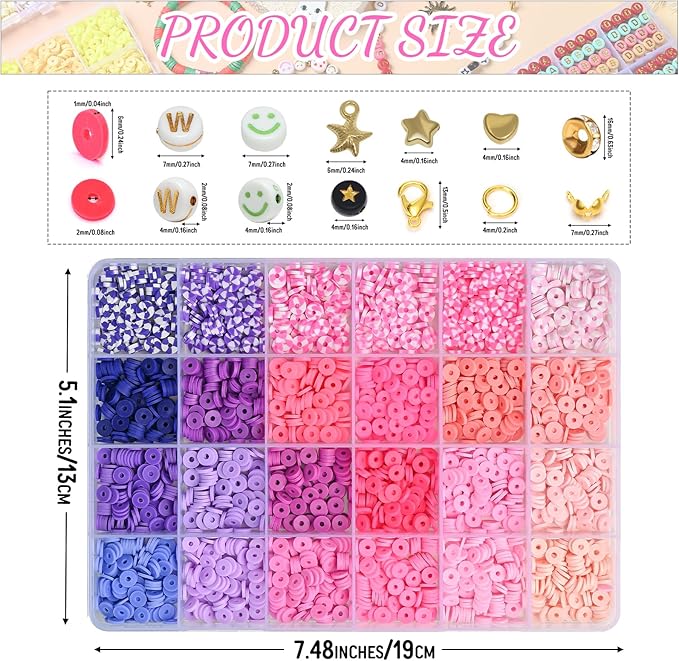 wuzoe Friendship Bracelet Kit, 96 Colors Polymer Clay Beads & 1200 Letter - Image 4