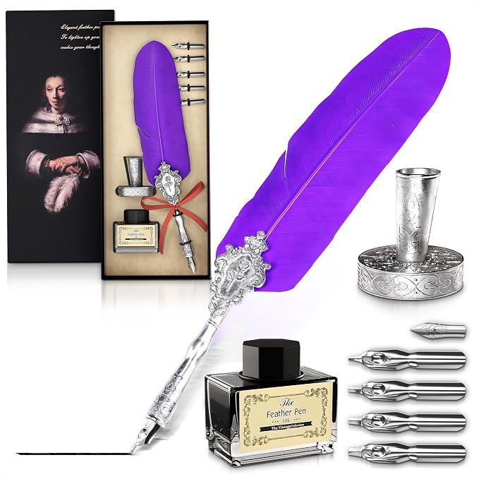 Victorian Writing Quill and Ink Set – Stainless Steel Dip Pen Feather Quill Pen by Lagarto