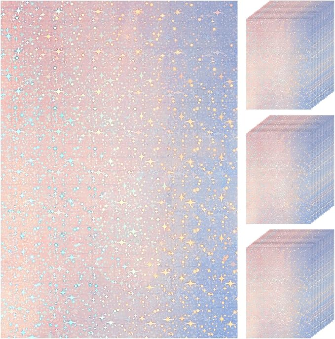 60 Sheets Holographic Laminate Sheets Clear Glitter A4 Size Vinyl Sticker Paper by Nezyo