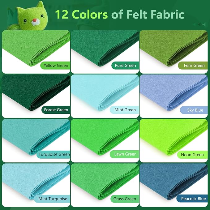 12 Rolls 8"x35" Large Stiff Felt Sheets, 1mm Felt Fabric Sheet - Image 2