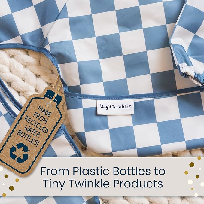 Twinkle Short Sleeve Apron Baby & Toddler Bib – Waterproof, Mess-Proof Bibs for Eating & Feeding, Machine Washable, Perfect Holiday Gift (Black Checkers, 2-4Y)