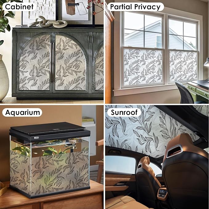 DKTIE Retro Leaves Pattern Two Way Window Film Privacy Day and Night Window - Image 7