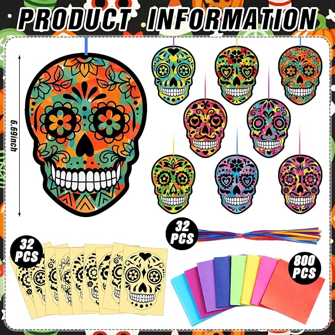 Eersida 32 Pcs Day of the Dead Craft Sugar Skull Kit, Dia de los Muertos - Image 4