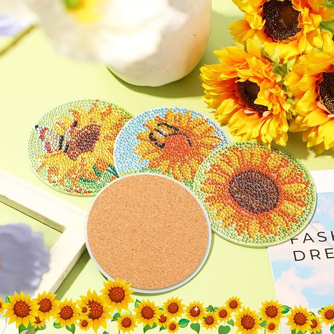 UPINS 8Pcs Sunflower Diamond Art Painting Coasters - Image 7