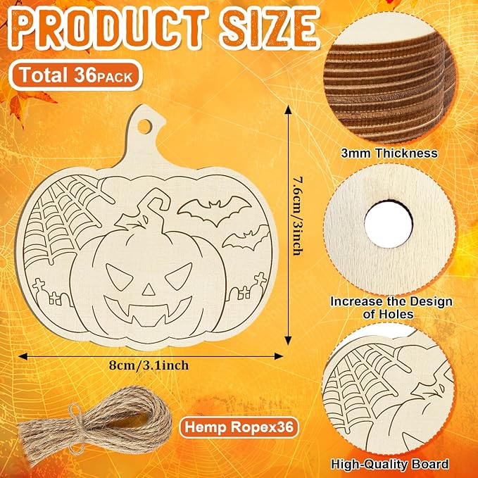 36PCS Wooden Pumpkins Ornaments to Paint Halloween Thanksgiving Decoration - Image 2