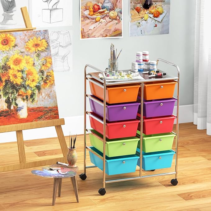 Giantex 10 Drawers Rolling Cart, Classroom Organizers, Storage Cart - Image 2