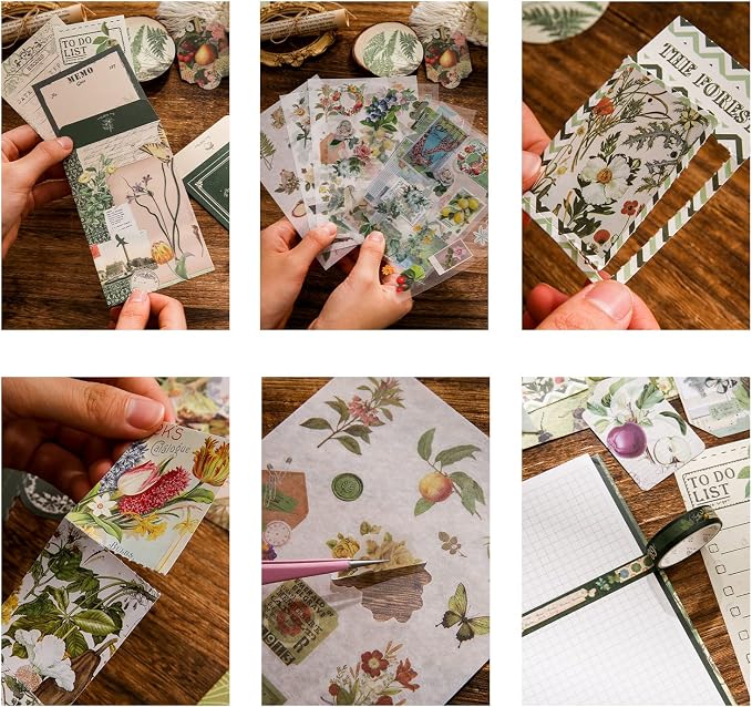Scrapbooking Supplies Kit, Vintage Botanical Aesthetic Scrapbook Kit - Image 3