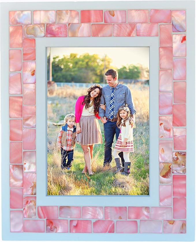 Wedding Picture Frame 5x7 Pink Mother of Pearl Glass | Tabletop or Wall Hanging - Image 5