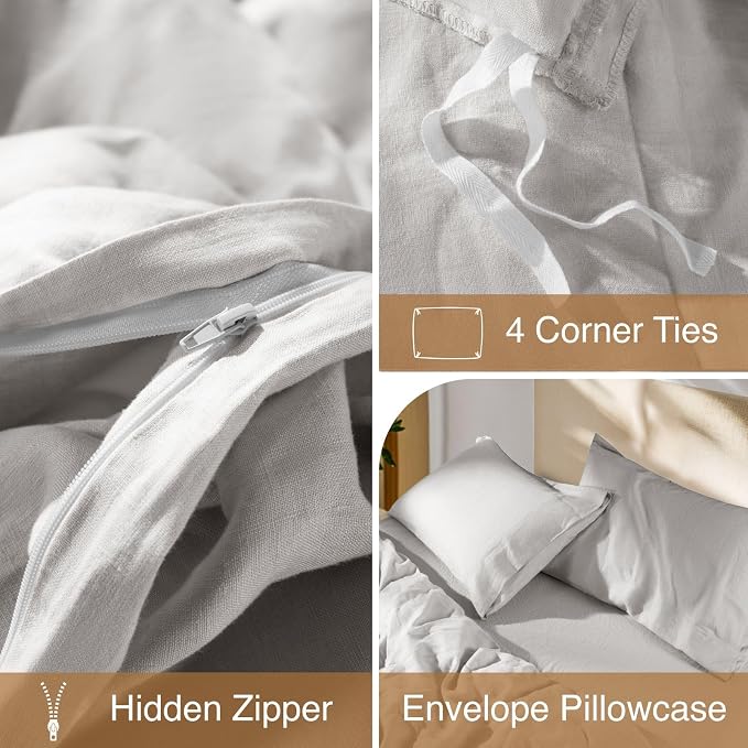 SONORO KATE 100% French Linen Duvet Cover, Soft Breathable - Image 8